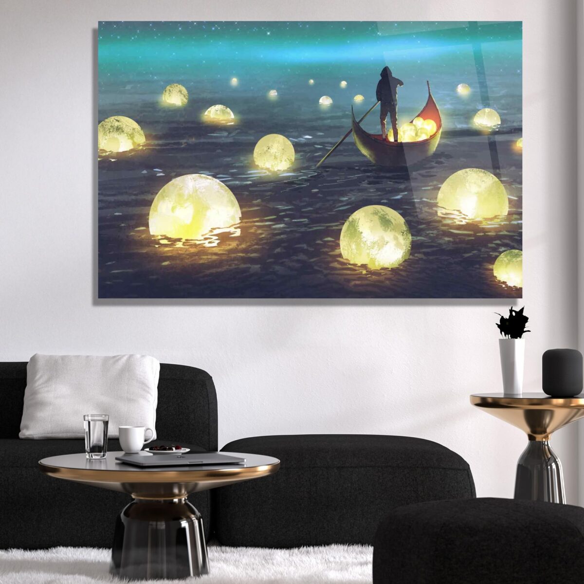 Balls of Light and Lost Boat Glass Wall Art