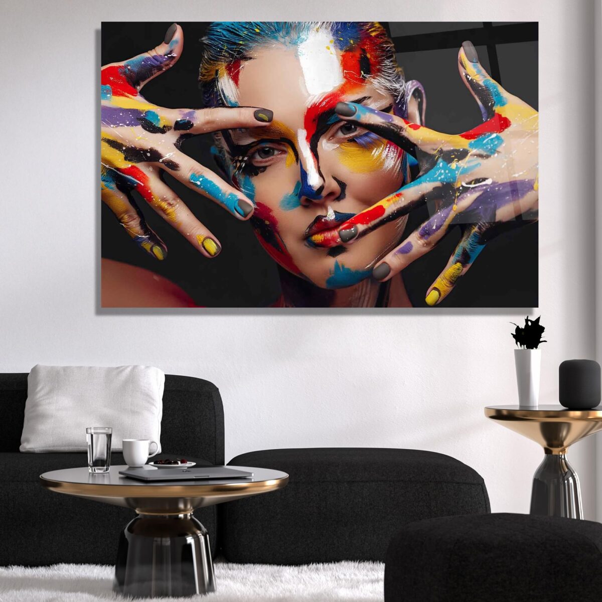 Colorful Painted Woman Glass Wall Art