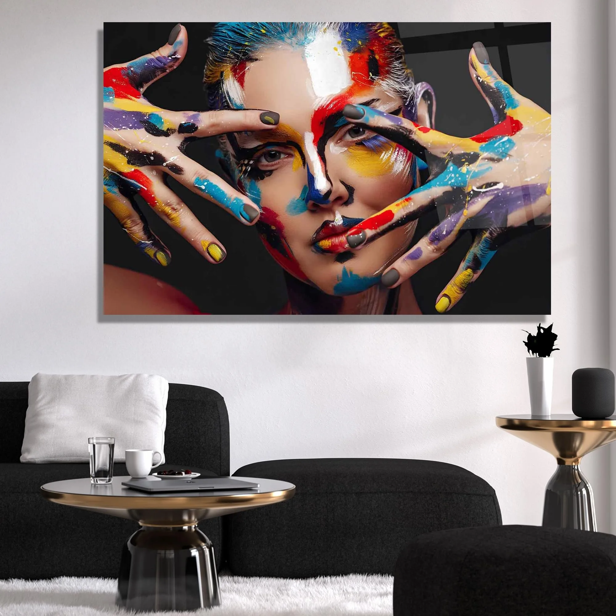 Colorful Painted Woman Glass Wall Art