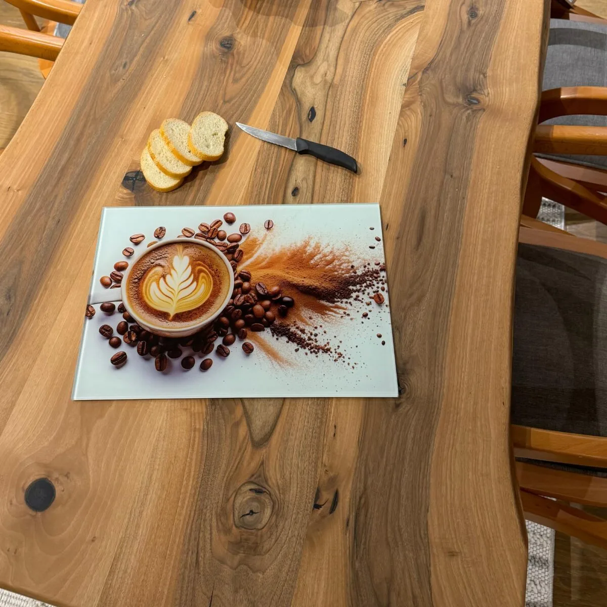 Coffee Cup and Bean Tempered Glass Cutting Board