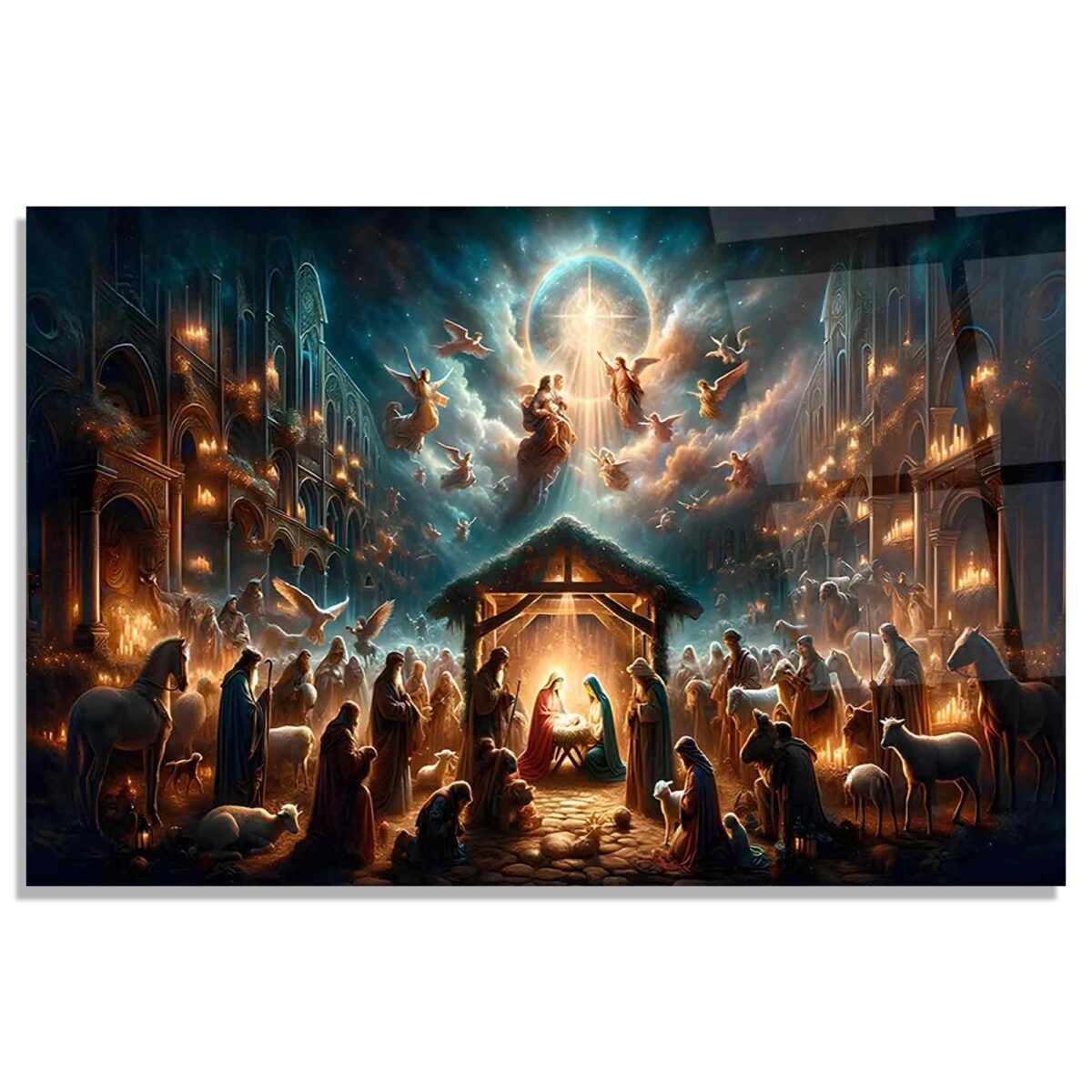 Nativity Scene Religious Decor Glass Wall Art