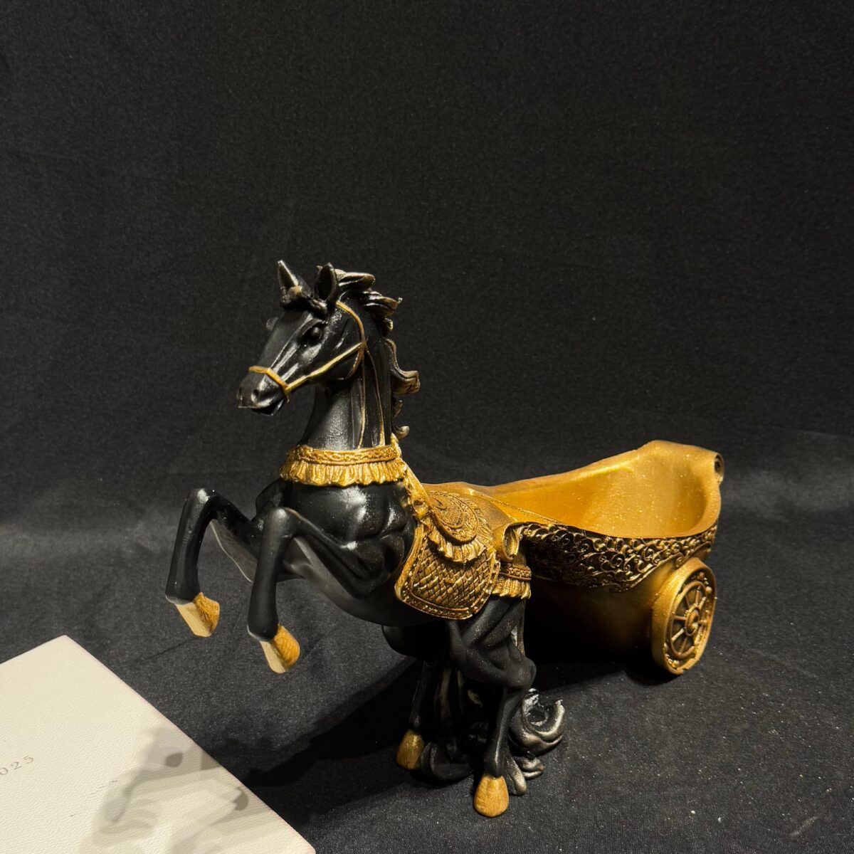 Black Horse Wine Holder with Gold Chariot