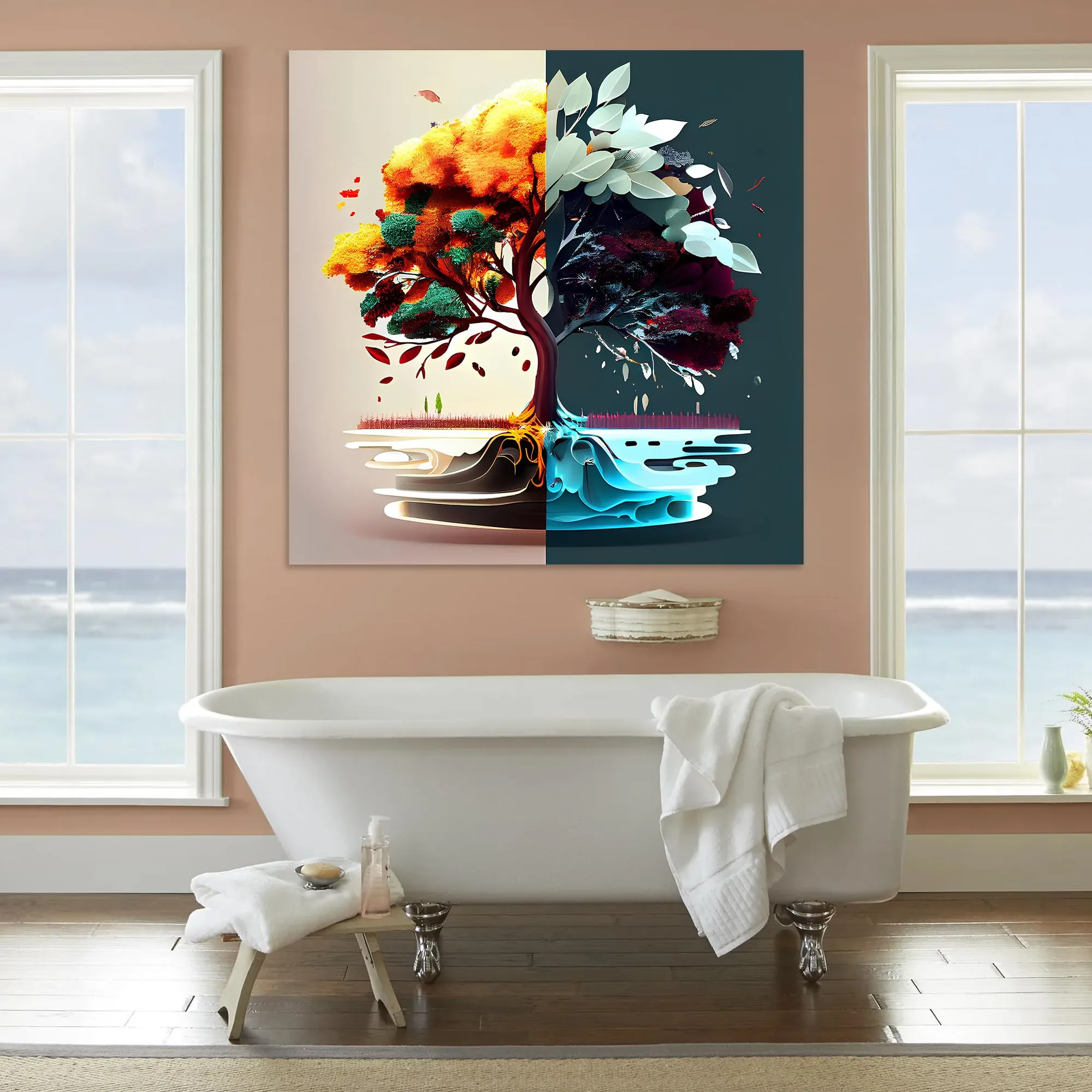 Tree of Two Seasons Glass Wall Art