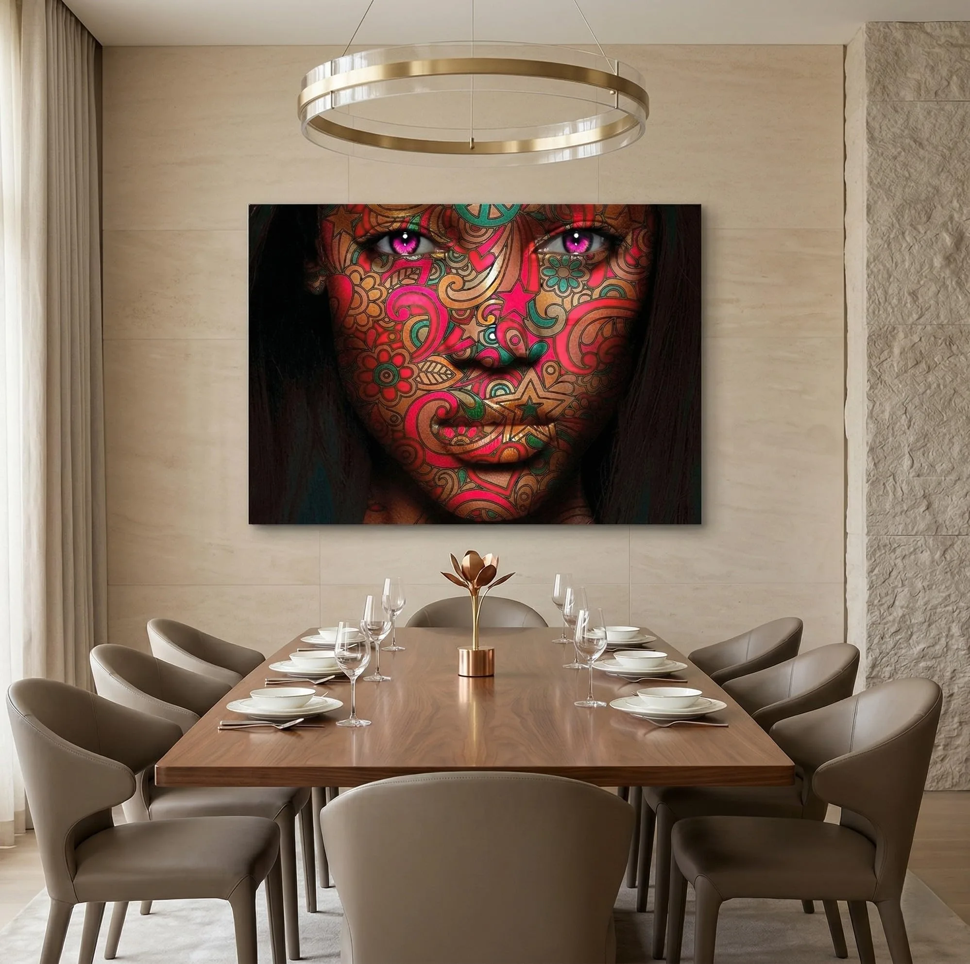 Patterned Woman Face Glass Wall Art