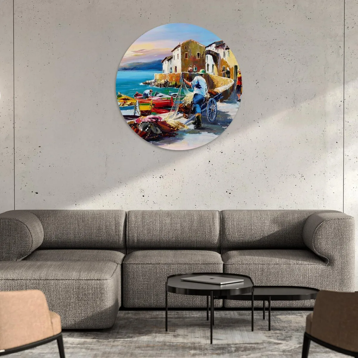 Fisherman Oil Painting Glass Wall Art