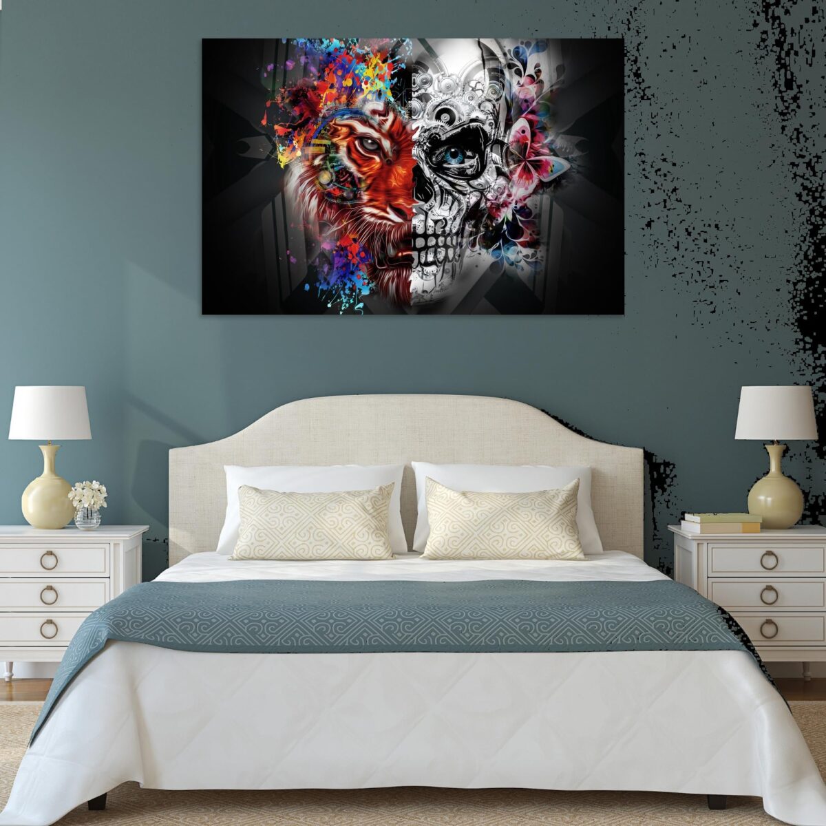 Skull Fox Abstract Split Face Glass Wall Art