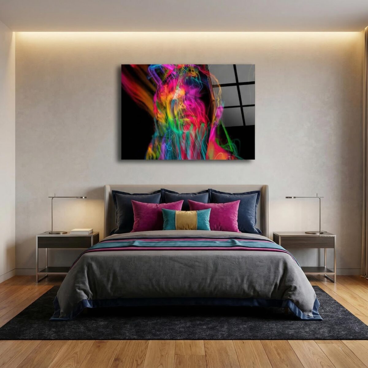 Neon Abstract Portrait Glass Wall Art