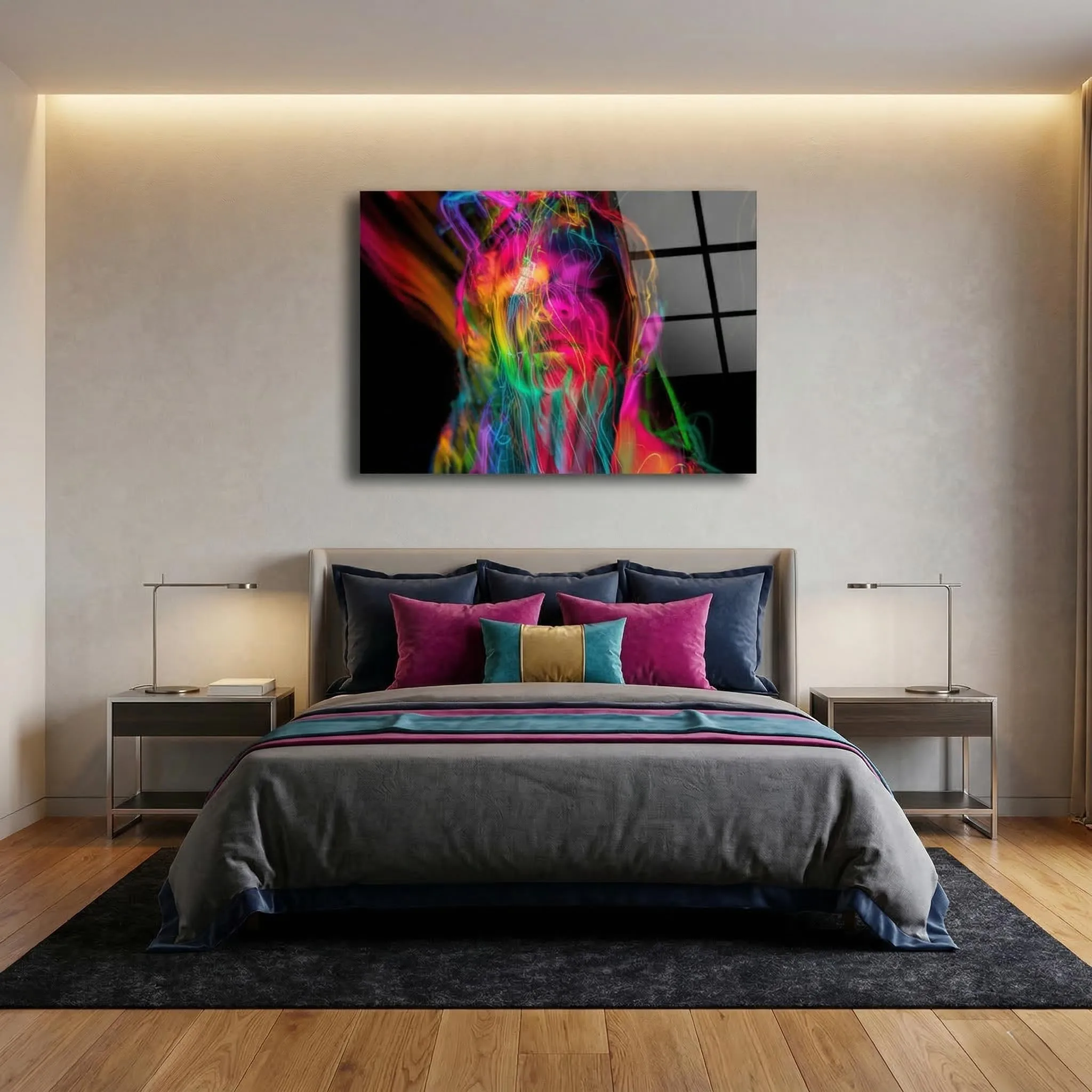 Neon Abstract Portrait Glass Wall Art