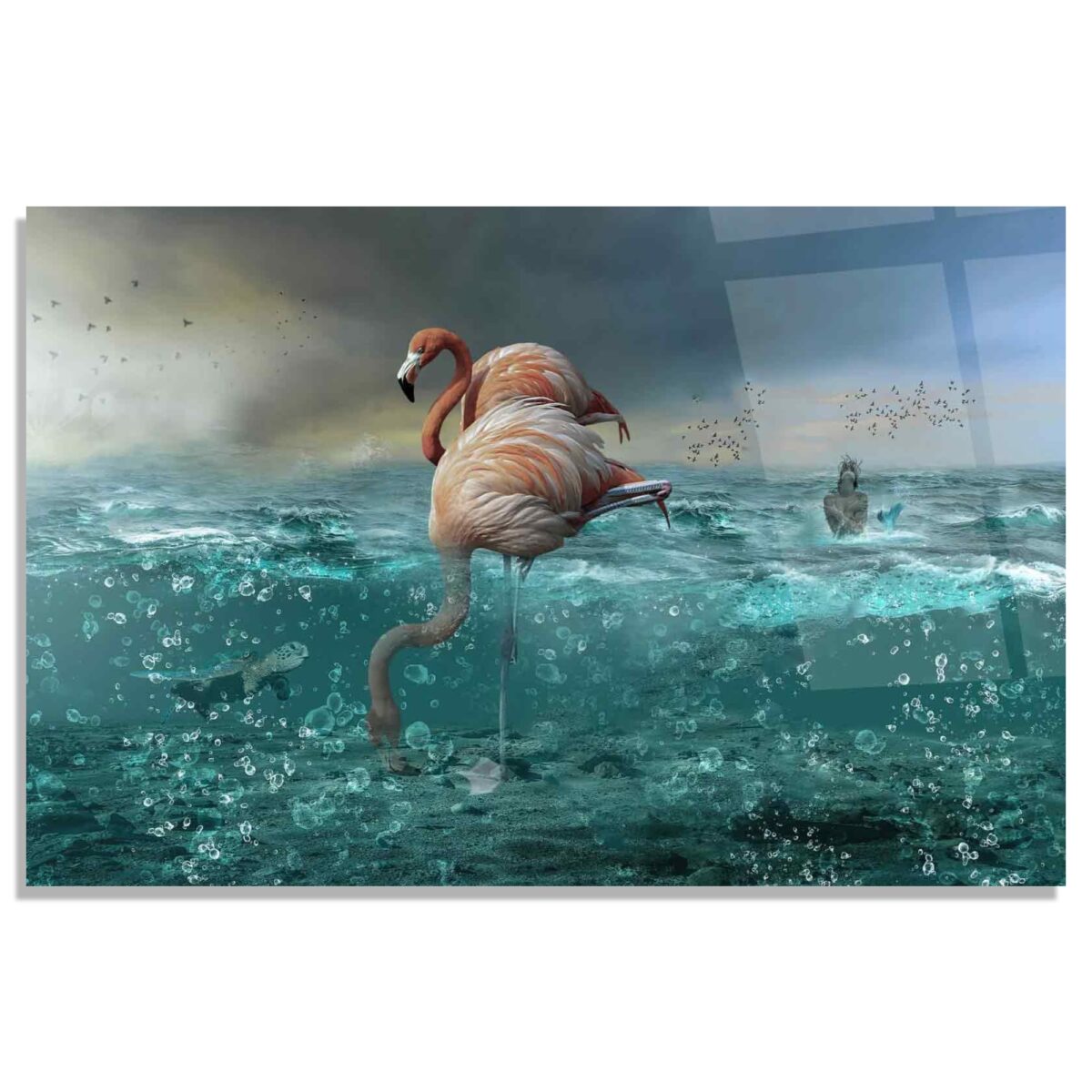 Flamingos and Sea Glass Wall Art