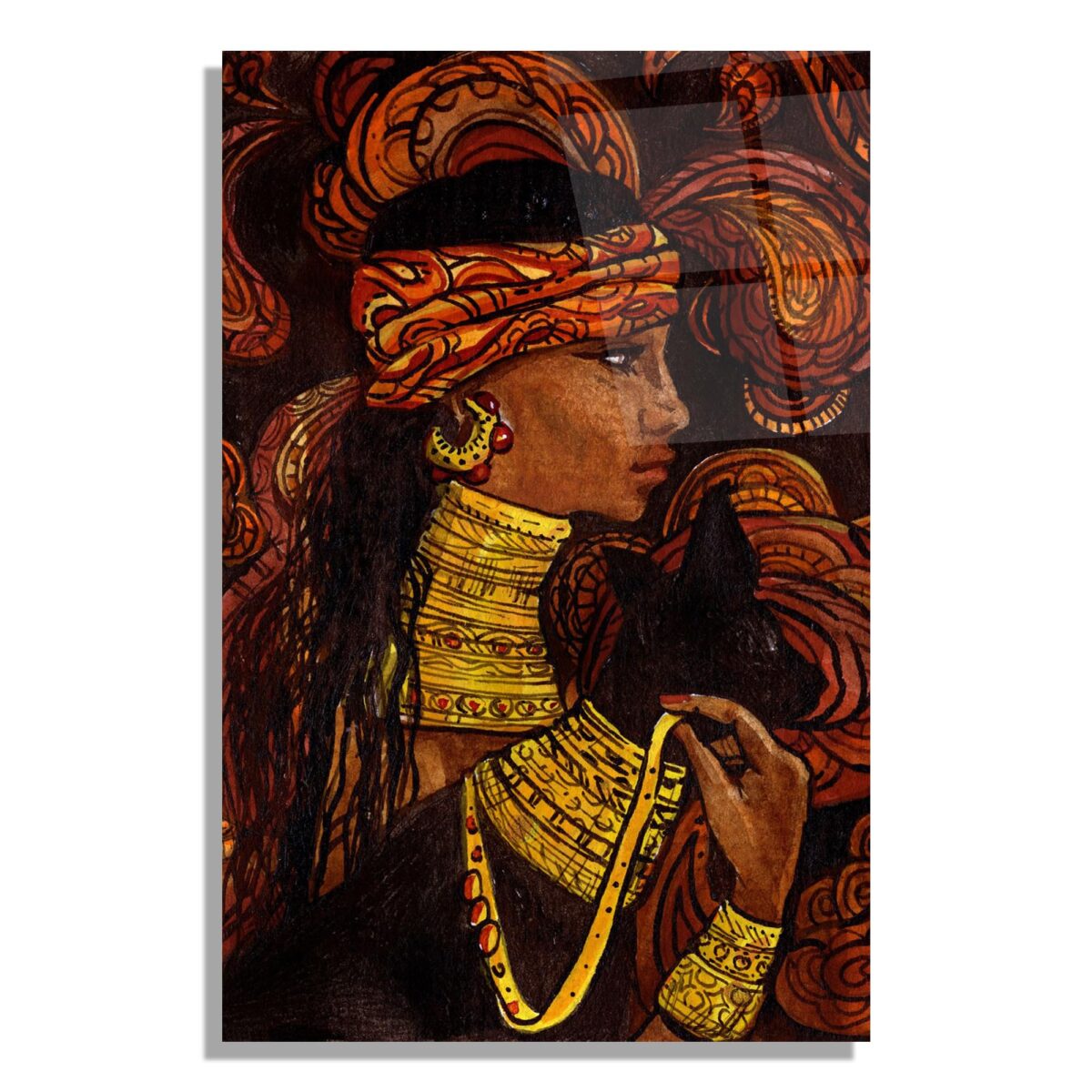African Woman Glass Wall Art