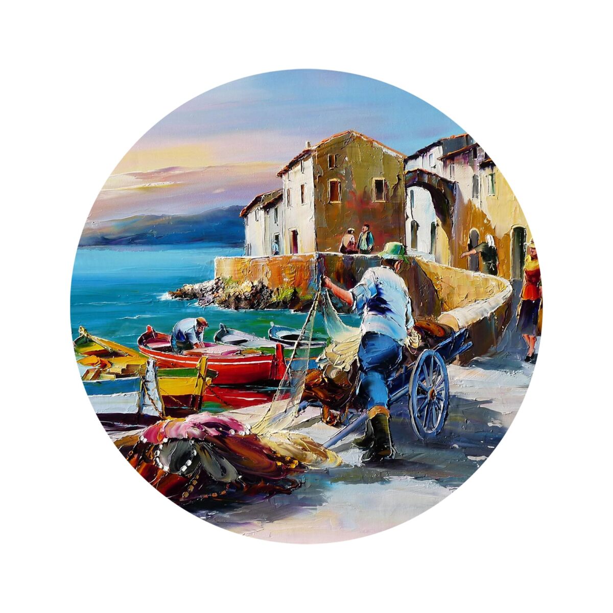 Fisherman Oil Painting Glass Wall Art