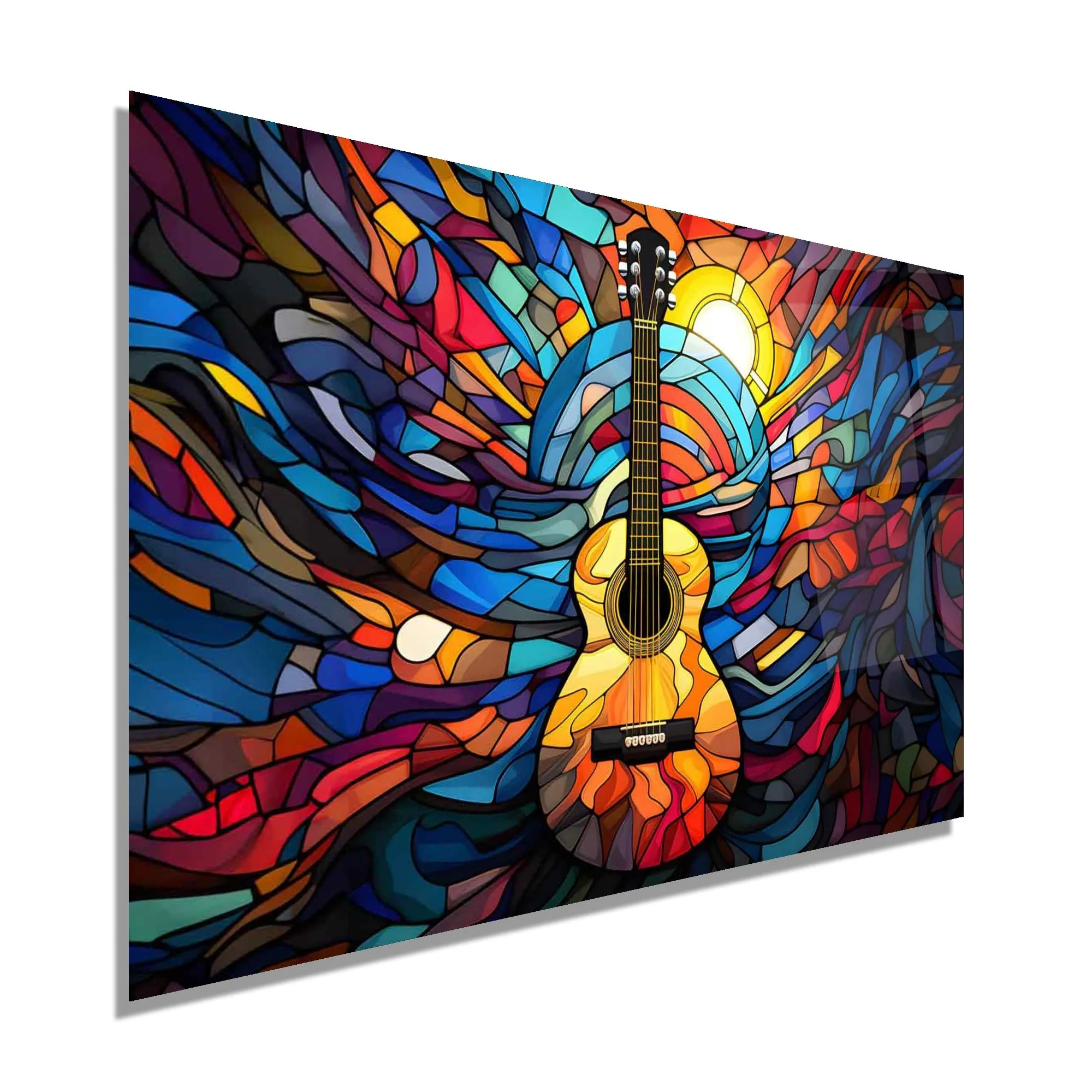 Stained Glass Guitar Glass Wall Art