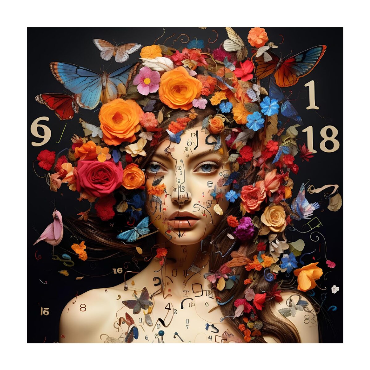Floral Clockwork Glass Wall Art