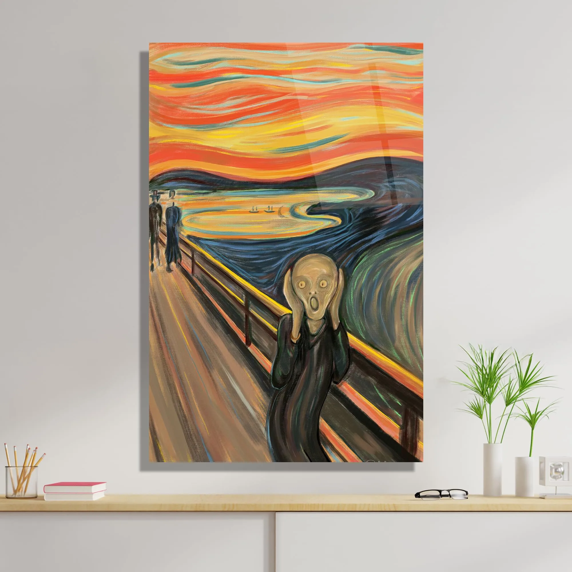 Expressionist Scream Style Painting Glass Wall Art