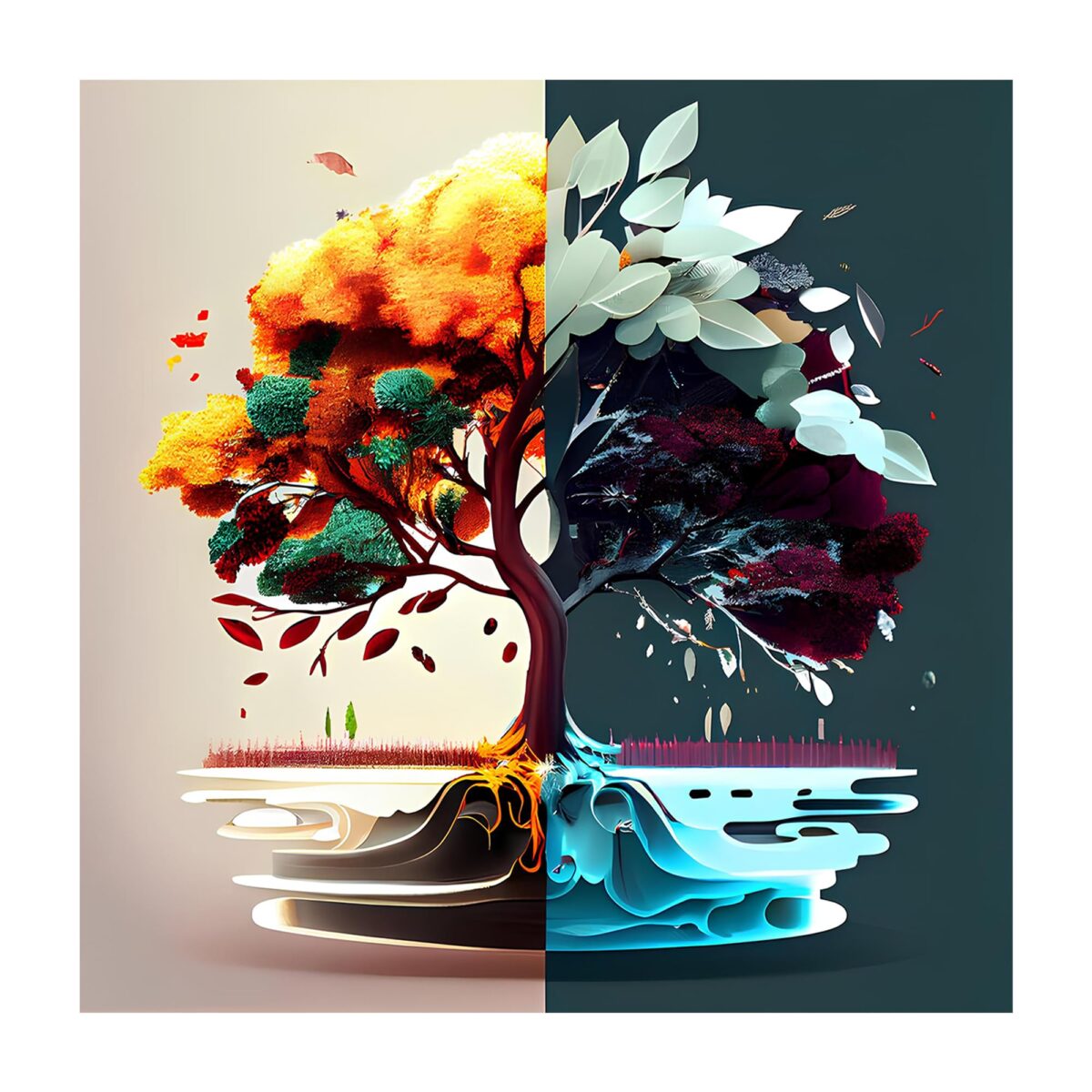 Tree of Two Seasons Glass Wall Art