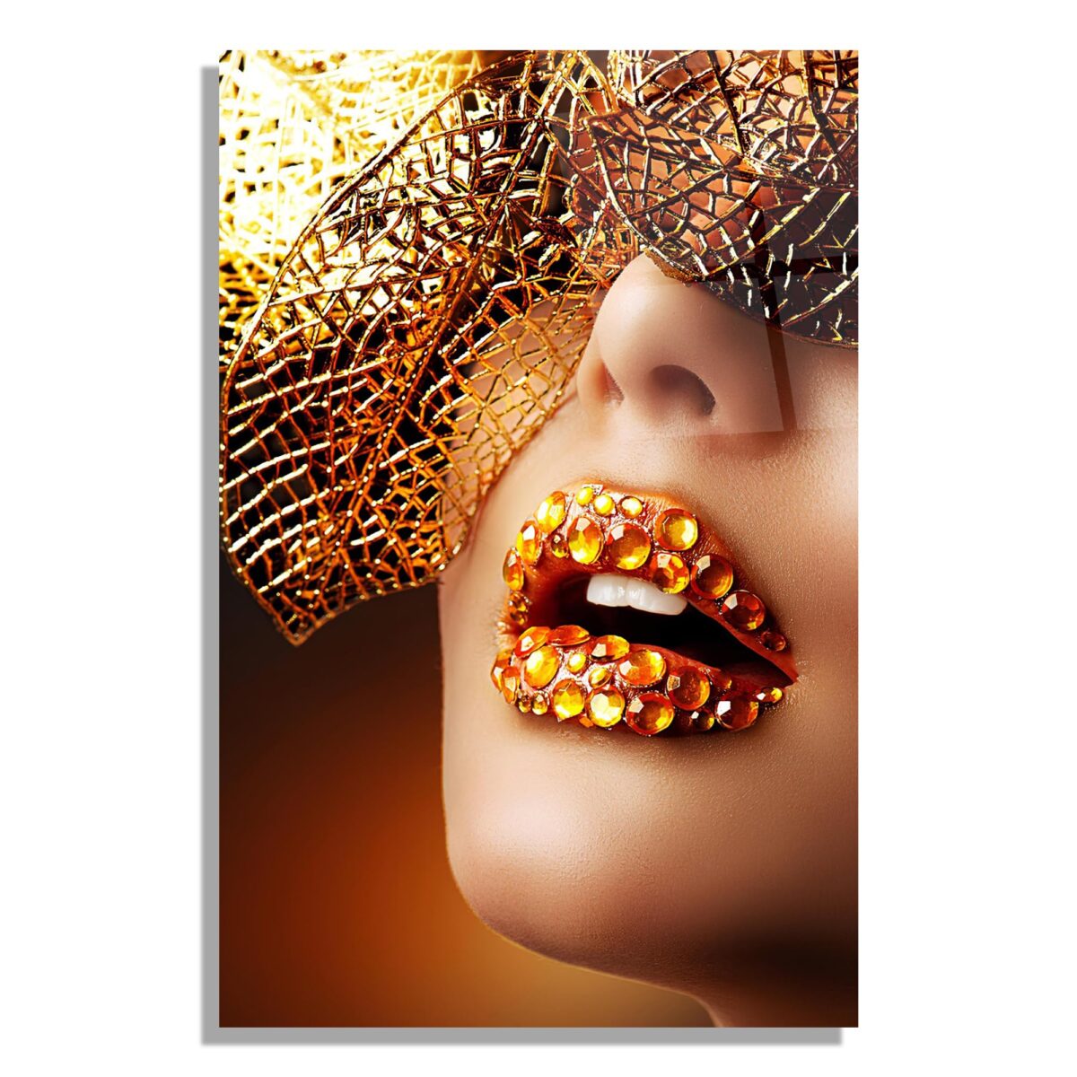 Gold Lips Glass Wall Art