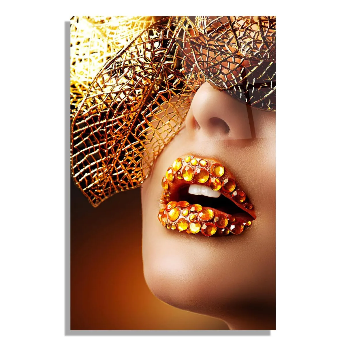 Gold Lips Glass Wall Art