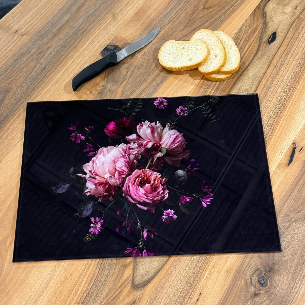 Pink Peony Bouquet Tempered Glass Cutting Board