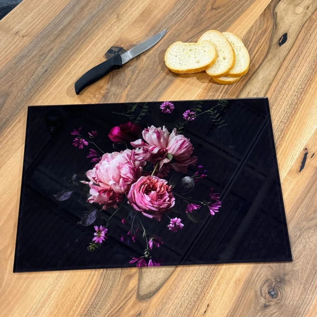 Pink Peony Bouquet Tempered Glass Cutting Board