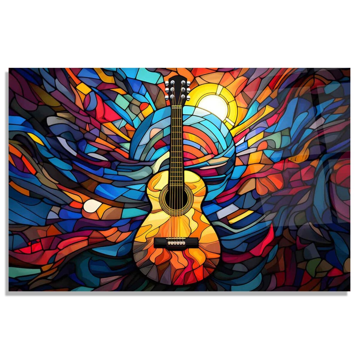 Stained Glass Guitar Glass Wall Art