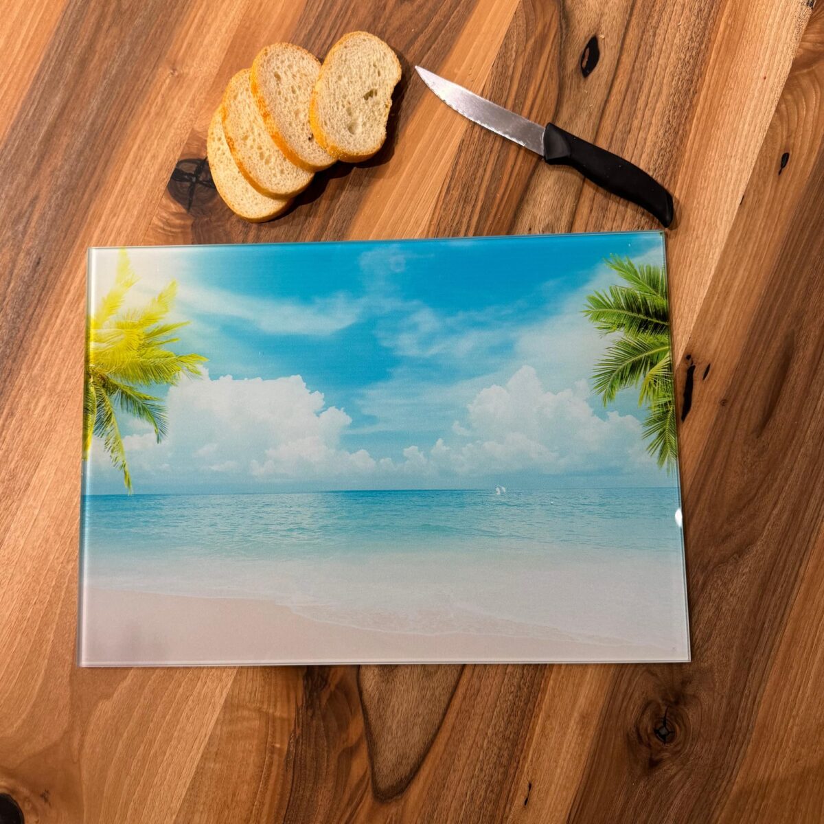 Tropical Beach Tempered Glass Cutting Board