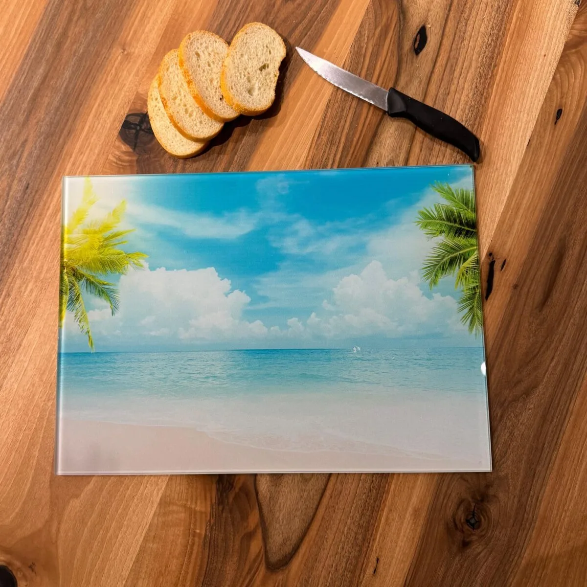 Tropical Beach Tempered Glass Cutting Board