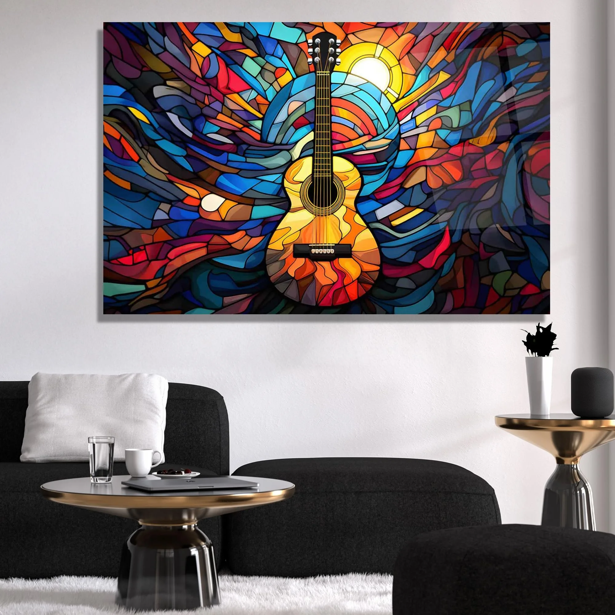 Stained Glass Guitar Glass Wall Art