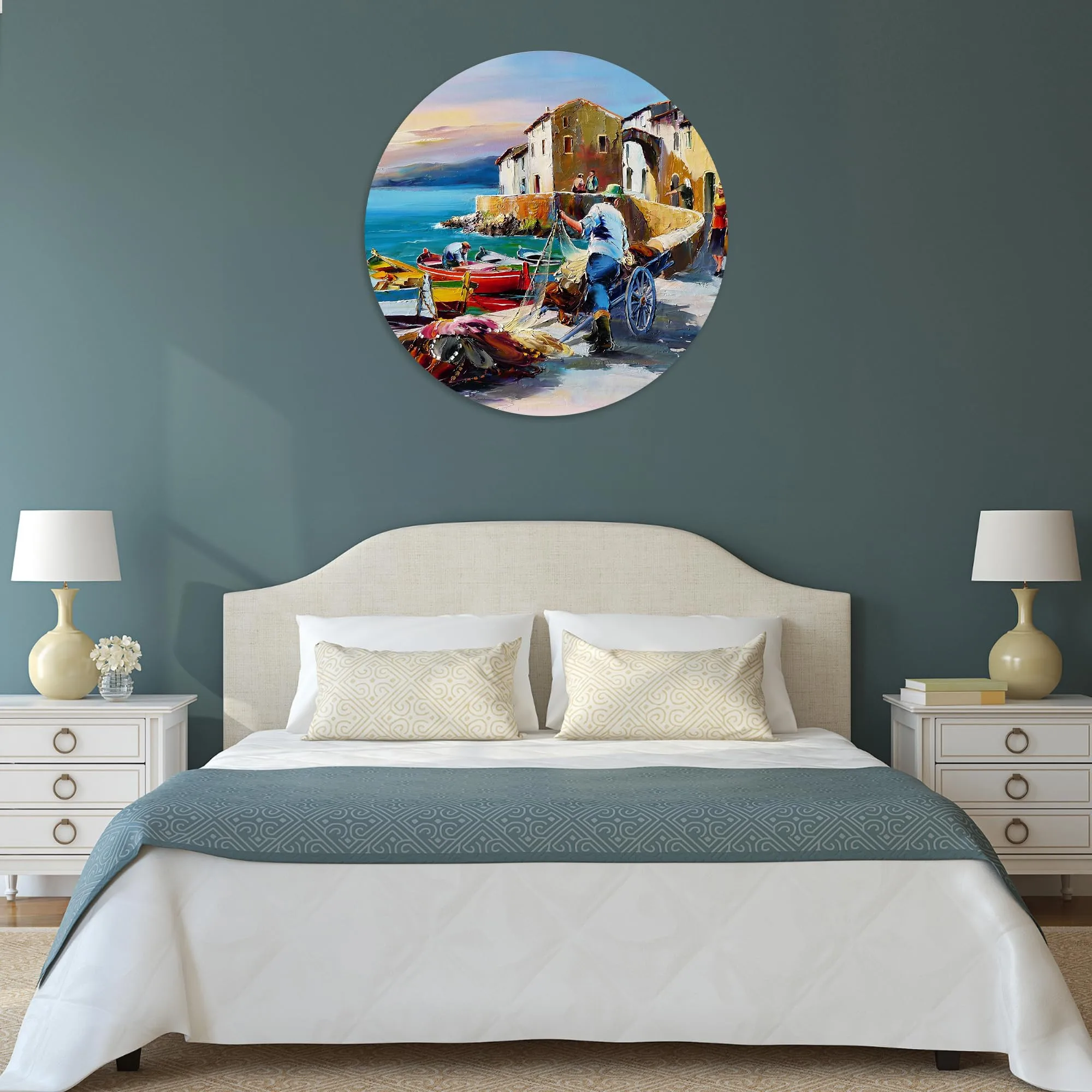 Fisherman Oil Painting Glass Wall Art