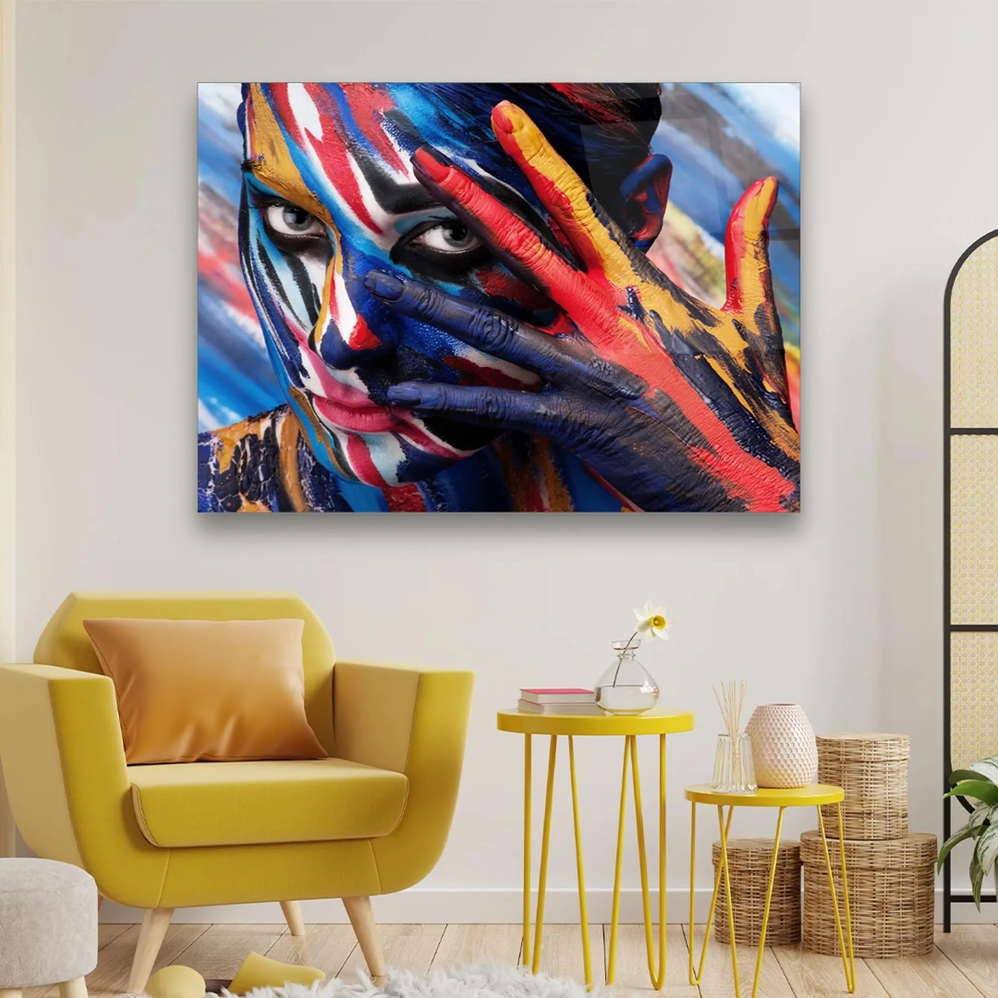 Colorful Face Paint Portrait Glass Wall Art