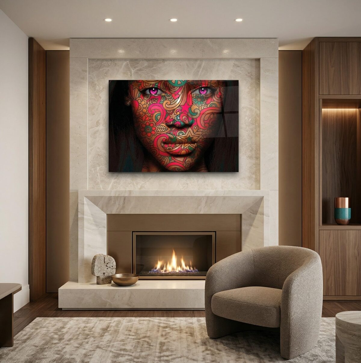 Patterned Woman Face Glass Wall Art