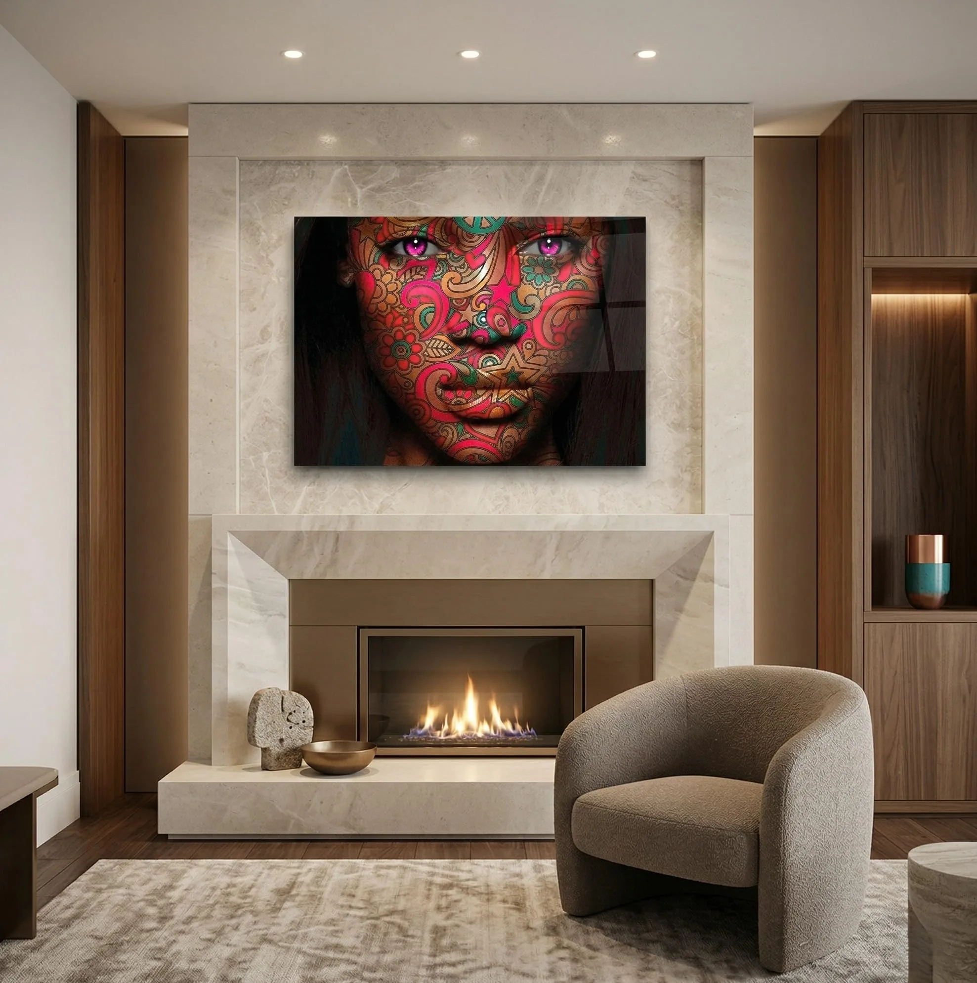 Patterned Woman Face Glass Wall Art