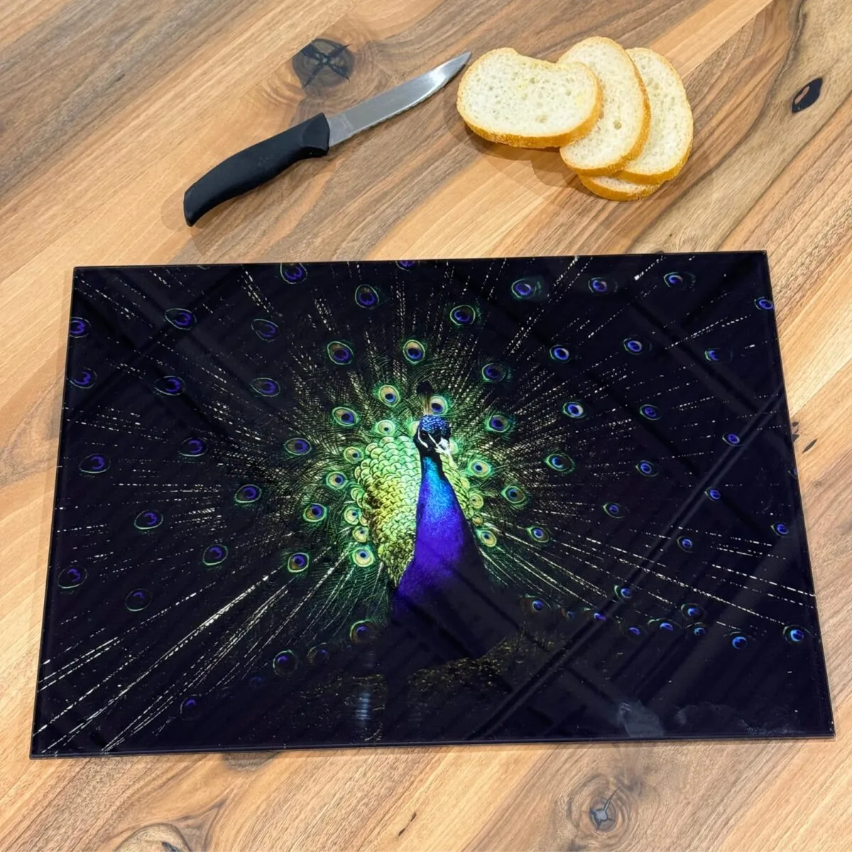 Peacock Tempered Glass Cutting Board