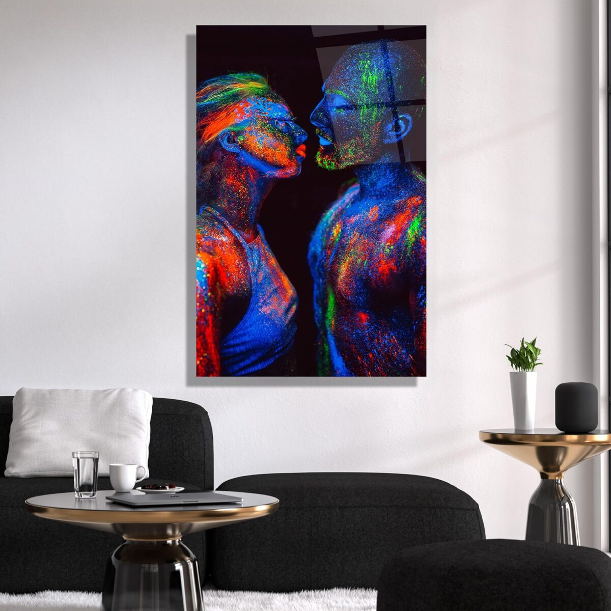 Neon Couple Portrait Glass Wall Art