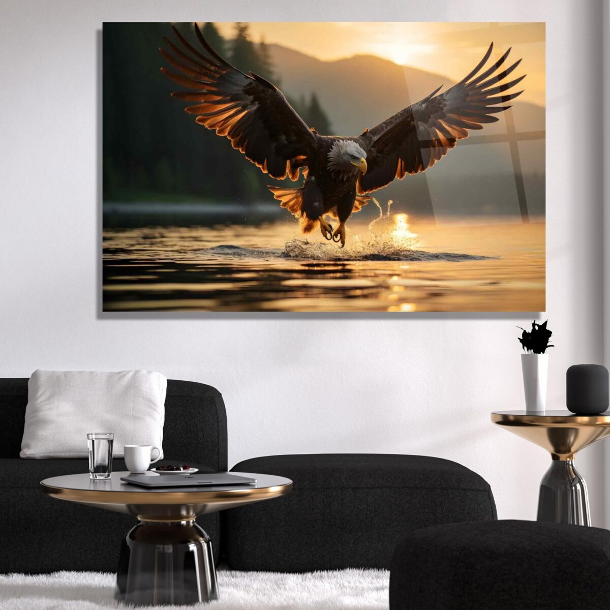 Eagle in Flight Glass Wall Art