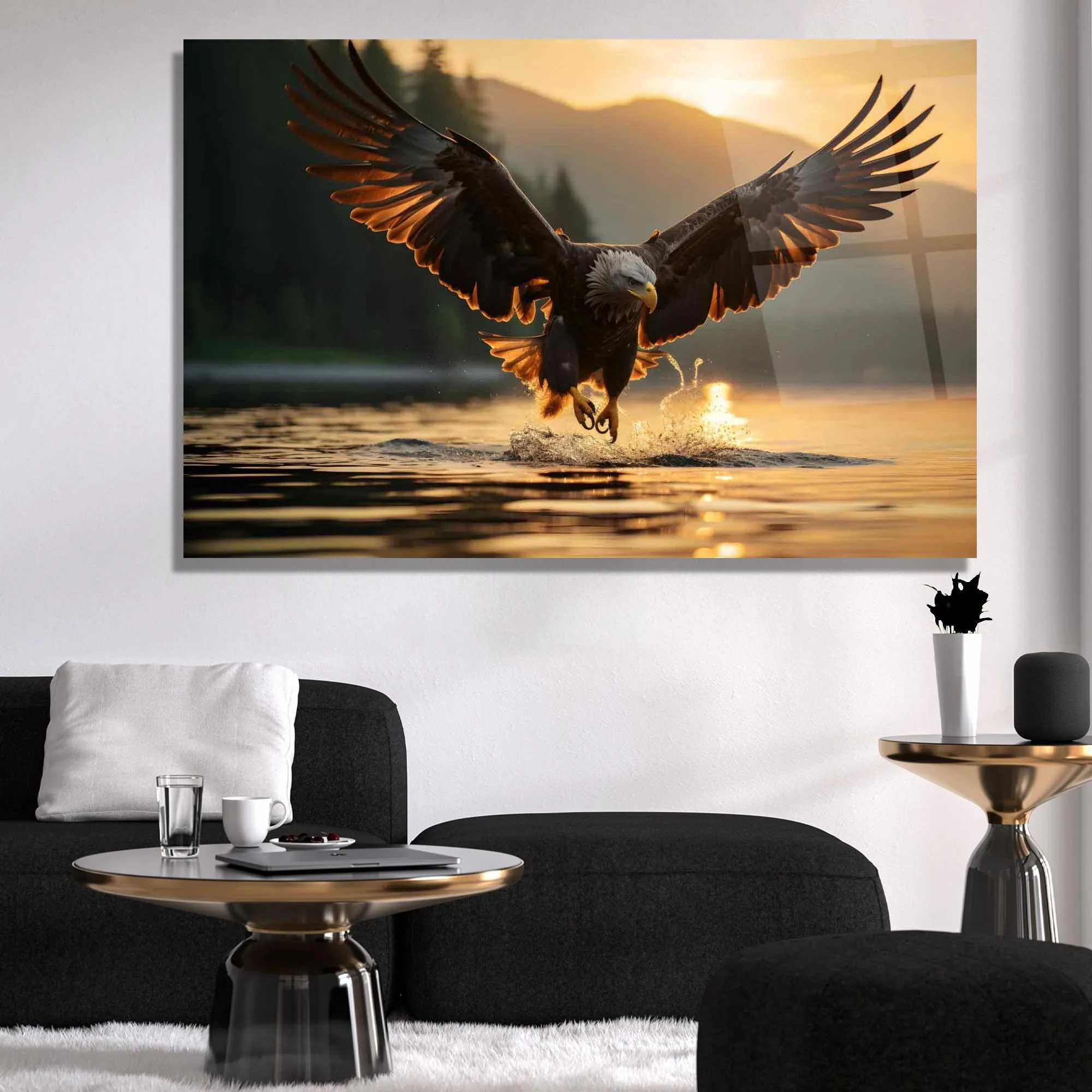 Eagle in Flight Glass Wall Art