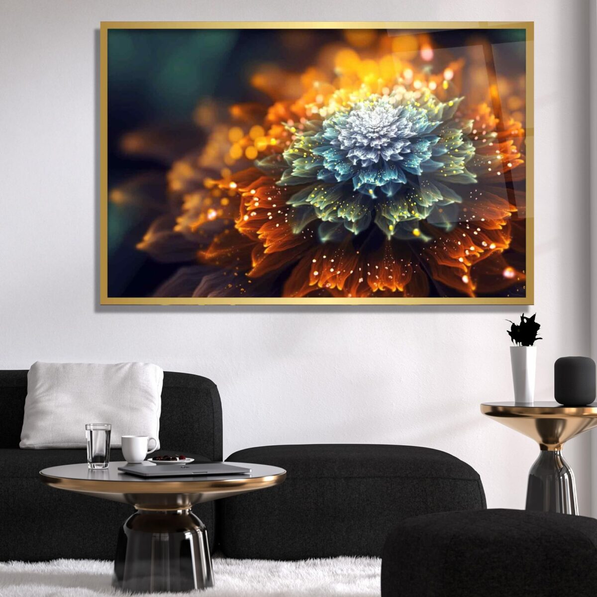 Golden Bloom Glass Wall Art