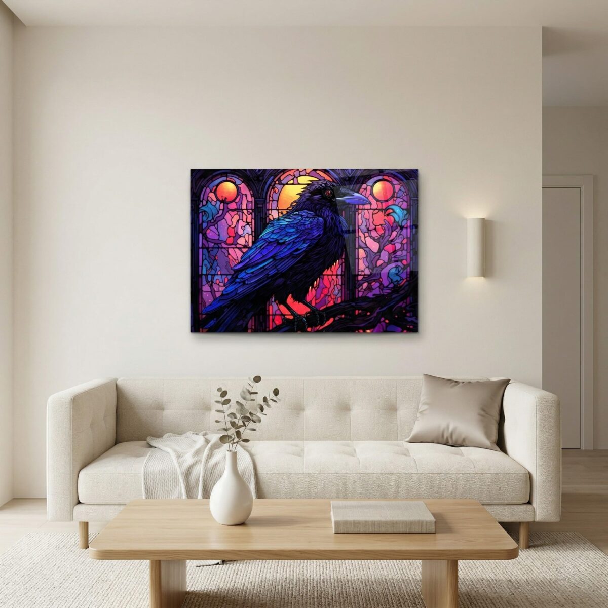 Mystic Crow Glass Wall Art