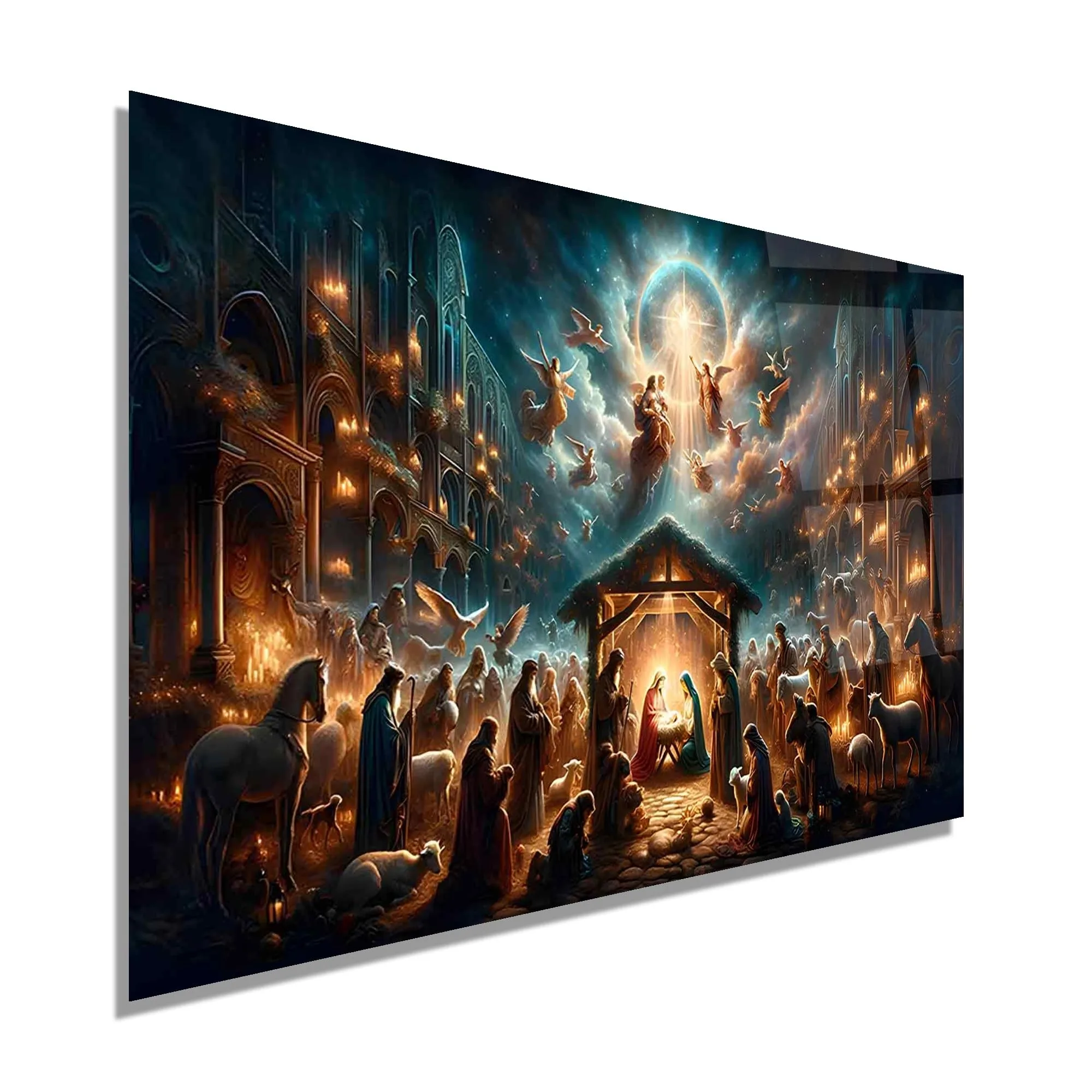 Nativity Scene Religious Decor Glass Wall Art