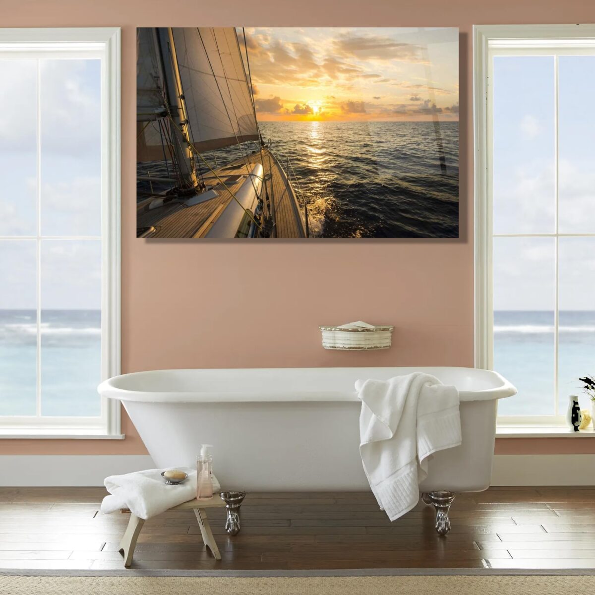 Sailboat and Sunset Glass Wall Art