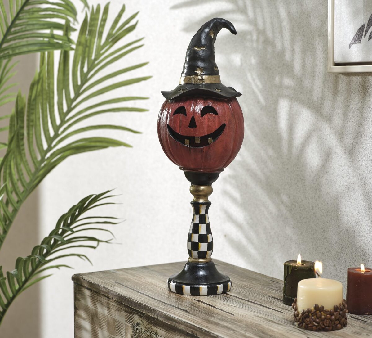Painted Halloween Pumpkin Column Sculpture
