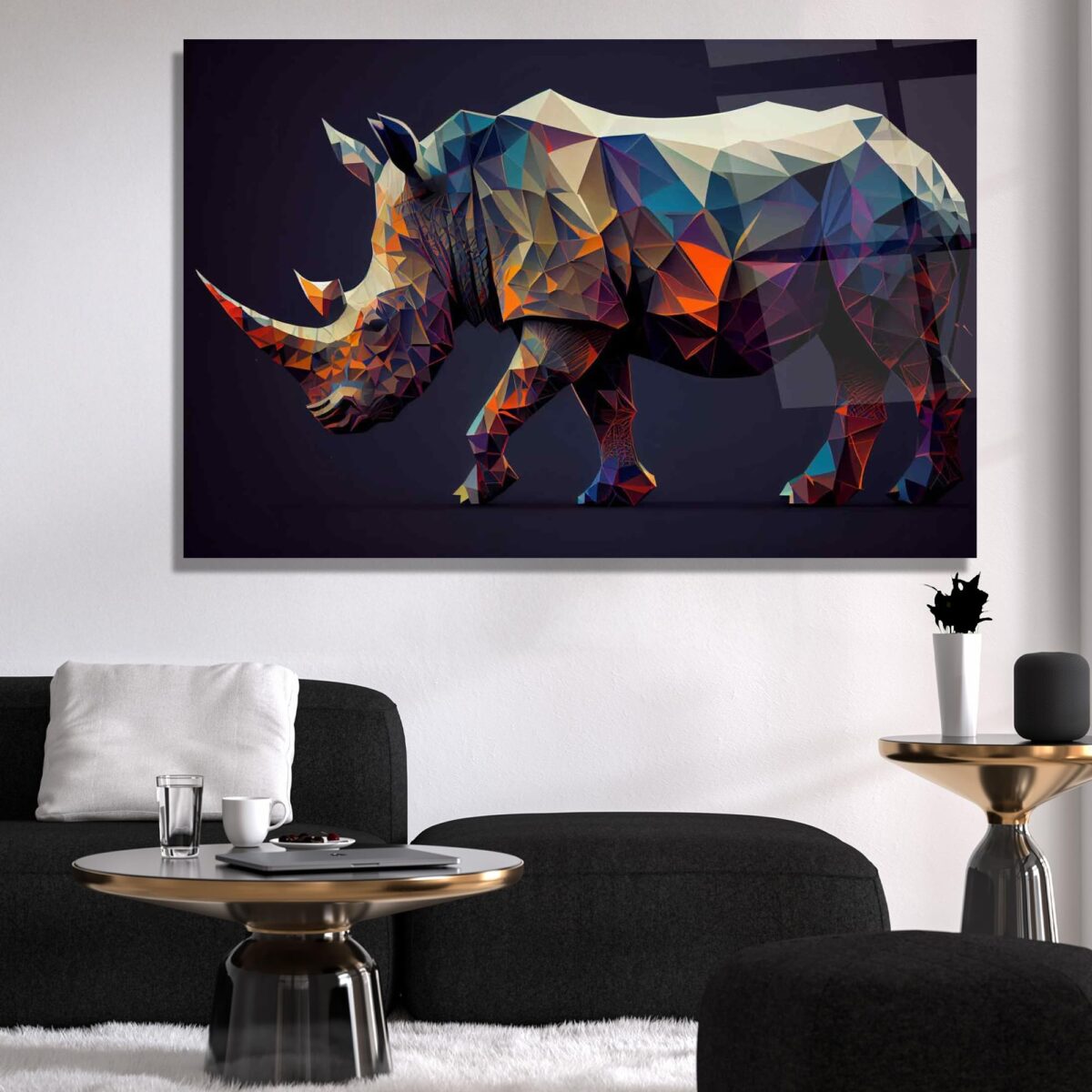 Colorful Rhinoceros Glass Wall Art