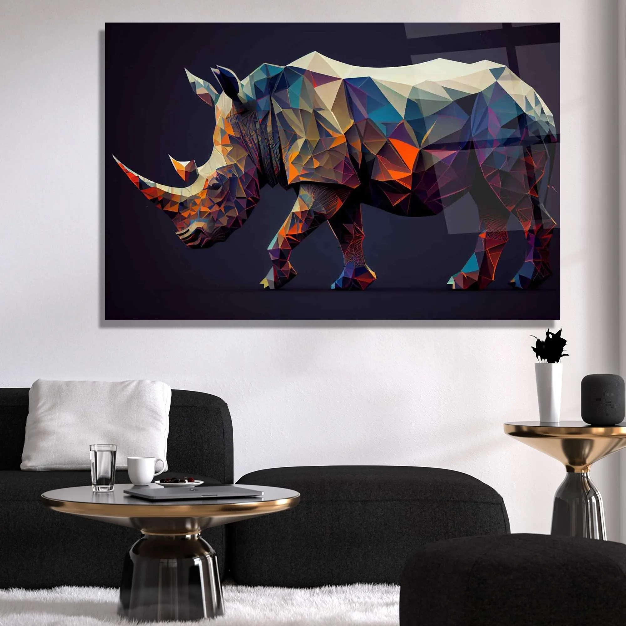 Colorful Rhinoceros Glass Wall Art
