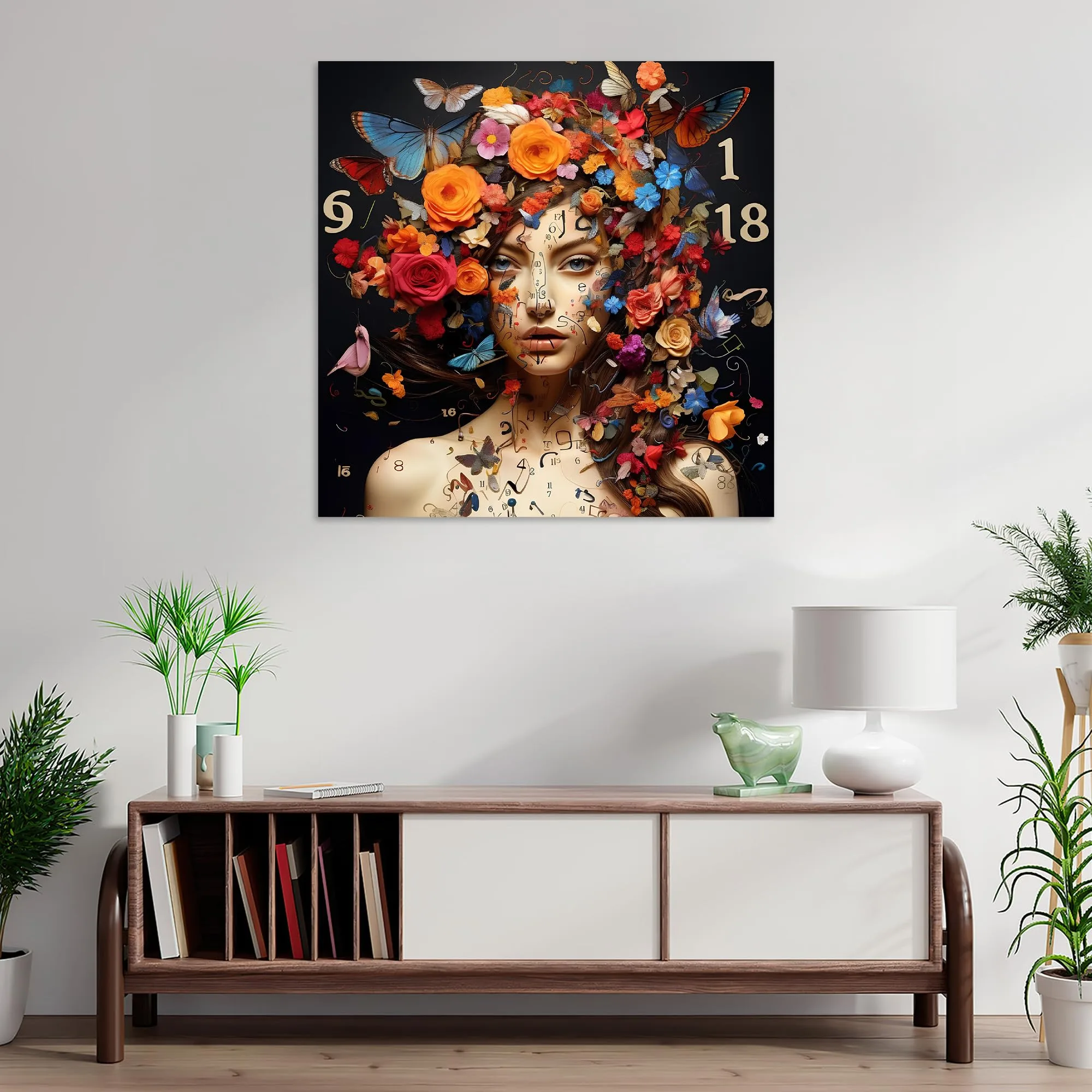 Floral Clockwork Glass Wall Art