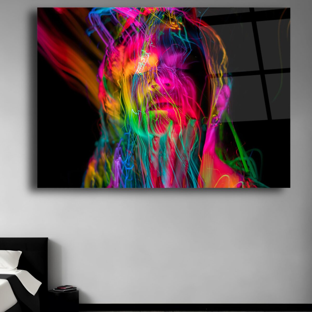 Neon Abstract Portrait Glass Wall Art