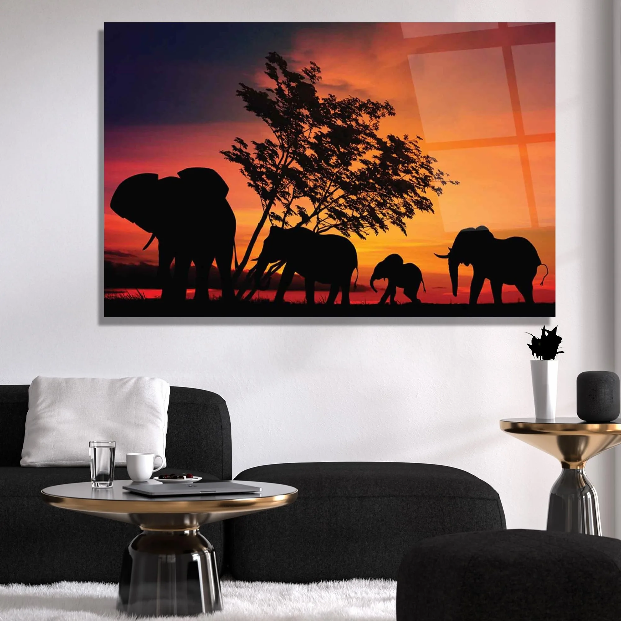 Elephant Family Glass Wall Art