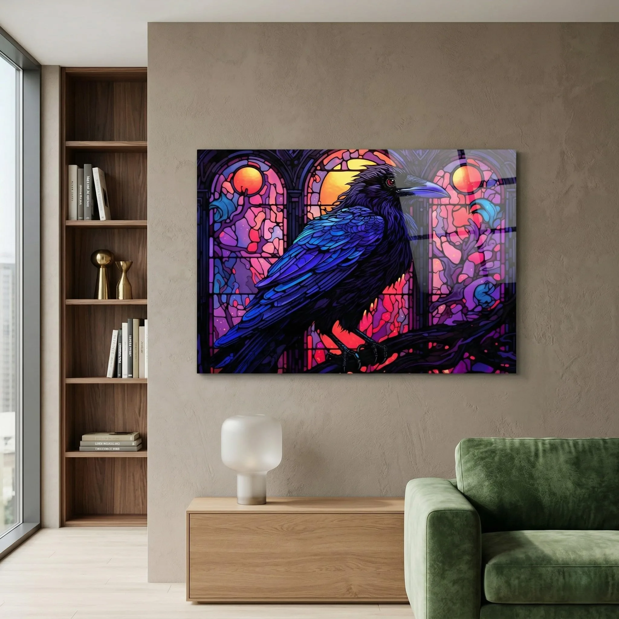 Mystic Crow Glass Wall Art