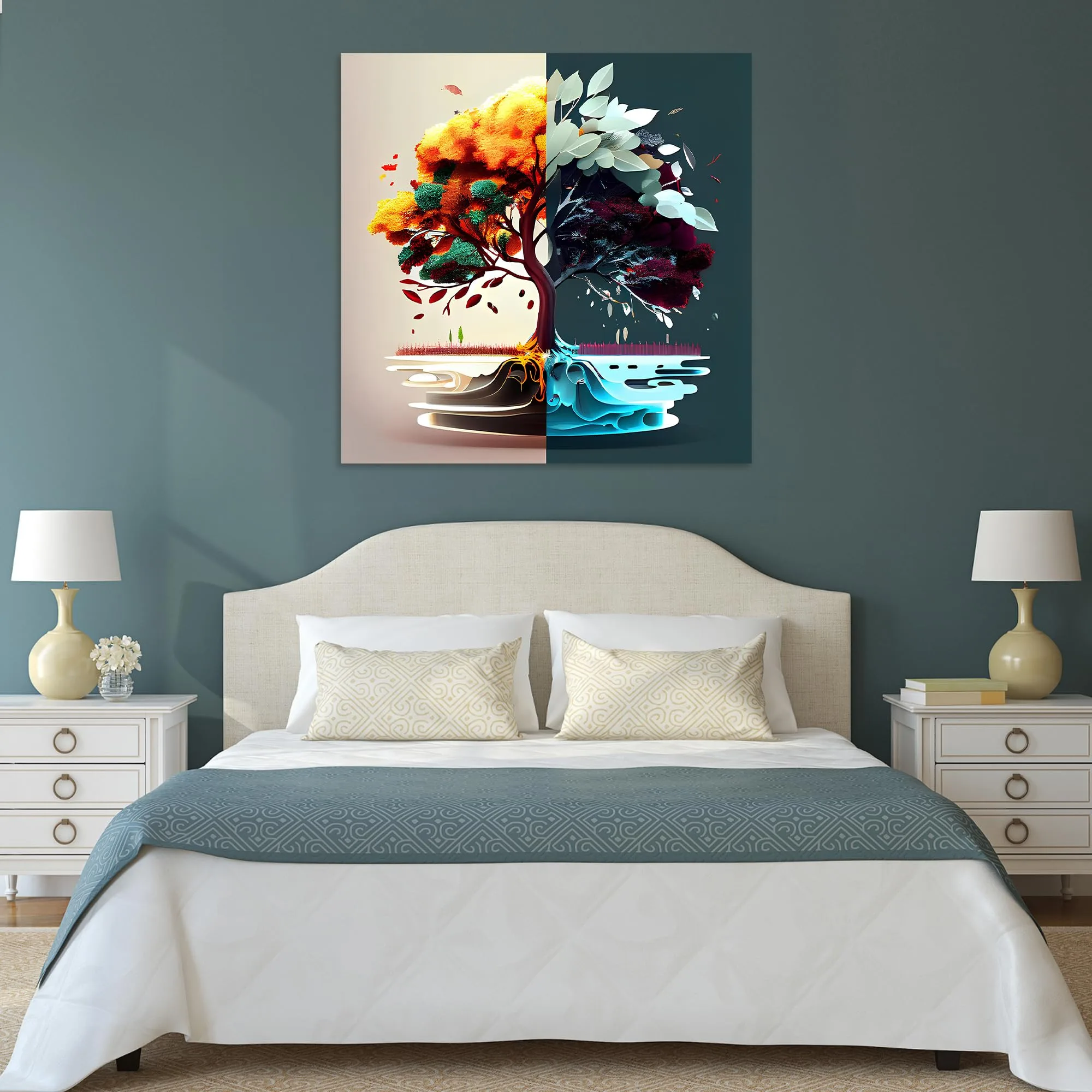 Tree of Two Seasons Glass Wall Art