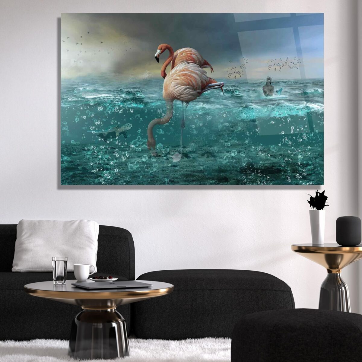 Flamingos and Sea Glass Wall Art