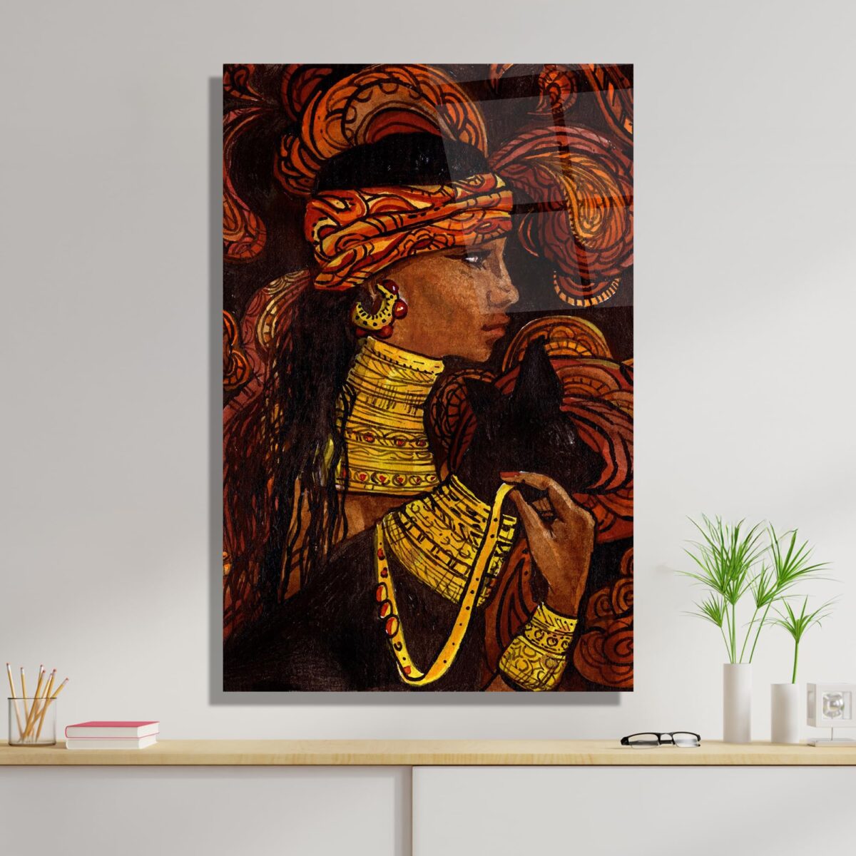 African Woman Glass Wall Art