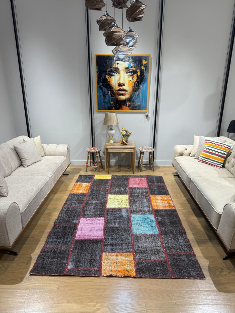 Black Spectrum Vintage Turkish Patchwork Rug
